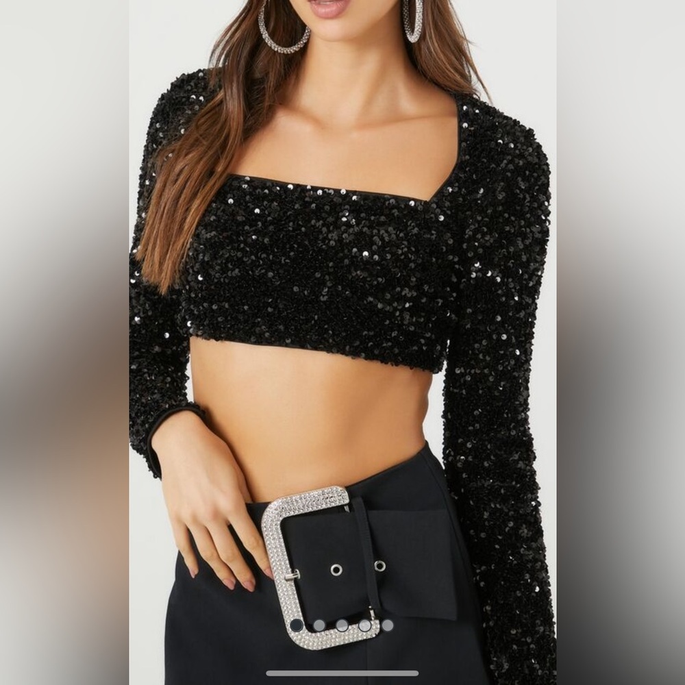 NWT Sequin Black Crop Top, Size Medium